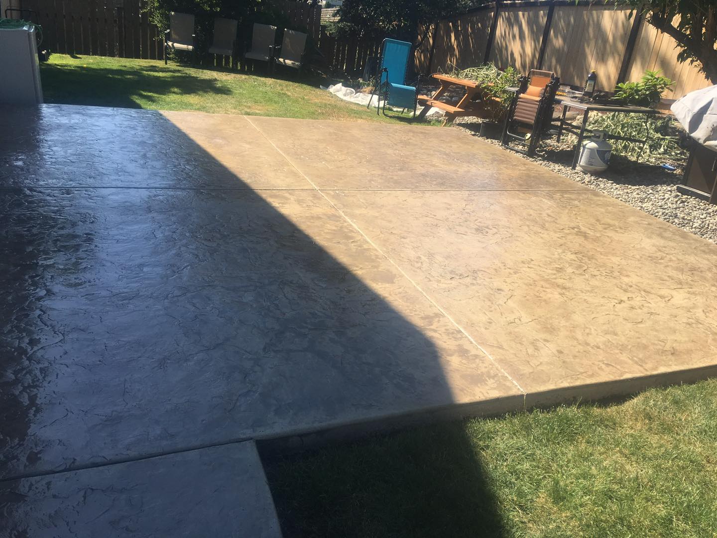 Heavy Stone texture decorative concrete patio before and after